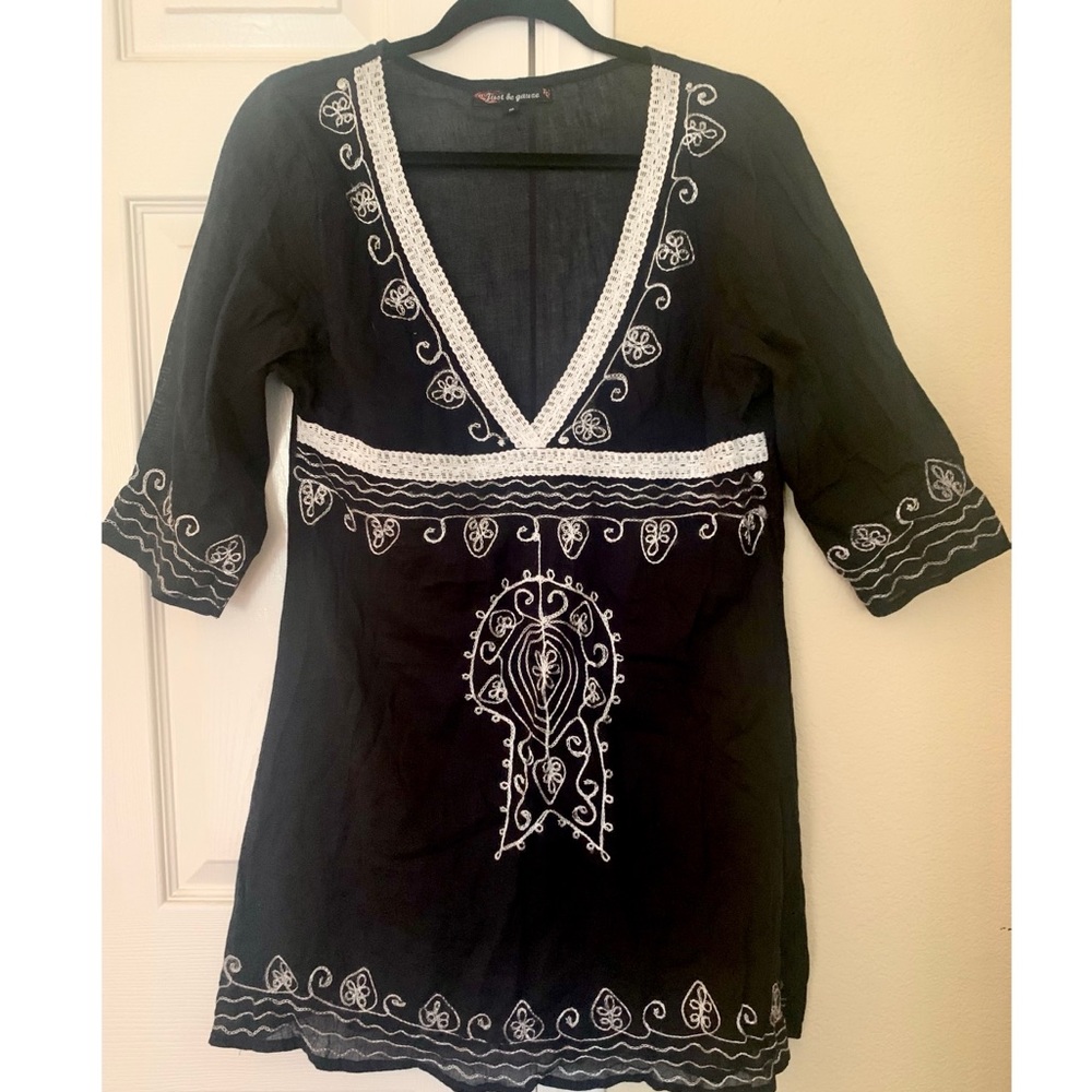 Black and White Boho Dress with Embroidery